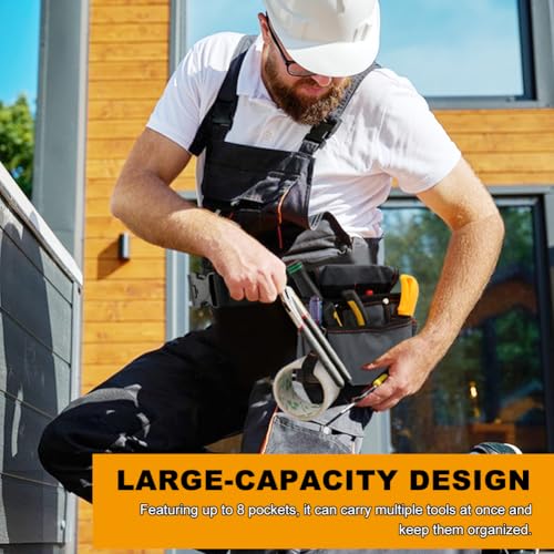 Tool Belt, 8-Pockets Tool Belts for Men, Adjustable Utility Tool-Pouch for Electrician, Carpenter, Construction, Work Apron, 9.45 x 8.66inch(Color:Black)