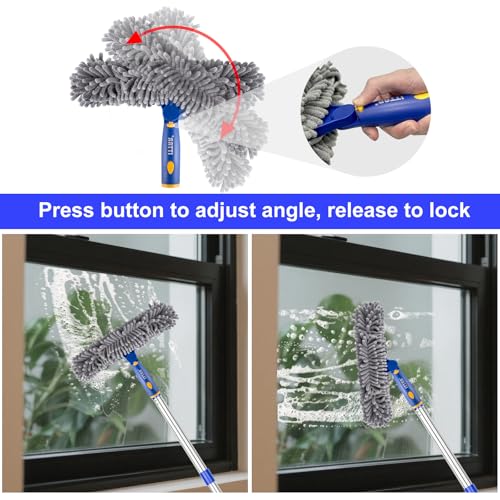 Window Squeegee with 75" Extension Pole, ITTAR Rubber Water Wiper for Glass - color: Blue&white-4