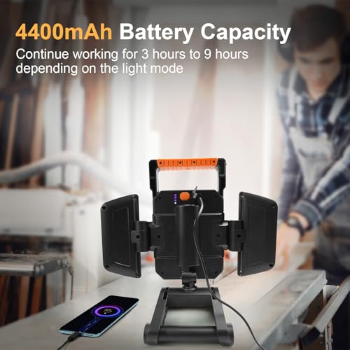 Tresda 4000LM LED Work Light Rechargeable with Clamp, 40W Magnetic Work Light Battery Powered with 5 Light Modes, 350° Rotation, Portable Job Site Lighting for Construction Site,Workshop,Car Repairing - style: Magnetic Clamp Stand