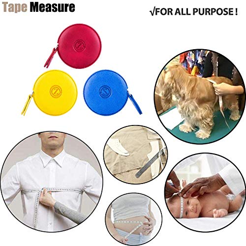 Sewing Tape Measure, Medical Body Cloth Tailor Craft Dieting Measuring Tape, 60 Inch/1.5M Dual Sided Retractable Ruler with Push Button Round(3 Pack, Red Yellow Blue) - color: Red Yellow Blue 3 pack