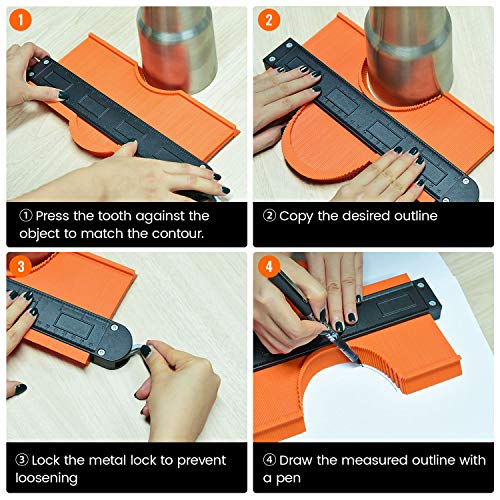 Contour Gauge Duplicator with Lock, 2 Pack Widen Shape Contour Duplication Gauge Profile Tool (5" & 10"), Precisely Copy Irregular Shape Instant Template for Corner, Pipe, Tile, Flooring, Molding