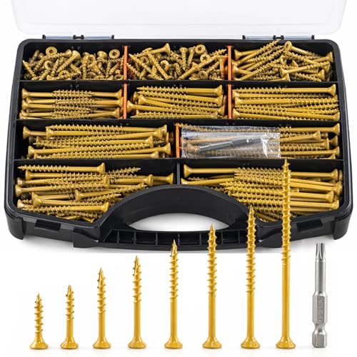 Deck Screws Assortment Kit, #10 x 3'', 3-1/2'', 2'', 4'', #8 x 1'', 1-1/4'', 1-1/2'', 2'', Multi-Size Fasteners Set for Decking and Outdoor Wood Projects, 490 Pack