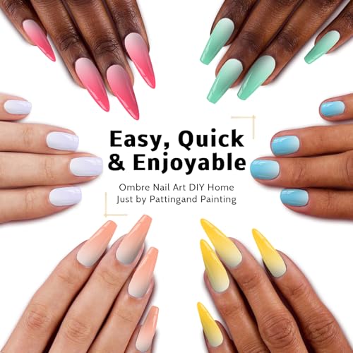 Ombre Gel Polish Palette,16Colors Pat Gel Paint Nail Art Kit Sponge Patting - color: 16 Colors G