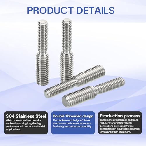 M10x20mm to M12x20mm Double End Threaded Stud Screw Reducing Bolt,304 Stainless Steel Thread Reducer Adapter for Furniture Fastener Welding, Hardware Connectors 10 Pack - size: M10x20mm to M12x20mm
