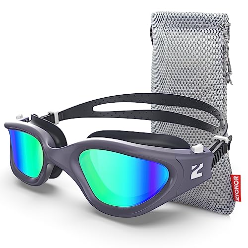 ZIONOR Swim Goggles, G1 SE Swimming Goggles Anti-Fog for Adult Men Women - color: B3-gold Lens Darkblue Frame