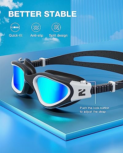 ZIONOR Swim Goggles, G1 SE Swimming Goggles Anti-Fog for Adult Men Women - color: B7-gold Lens Black White Frame