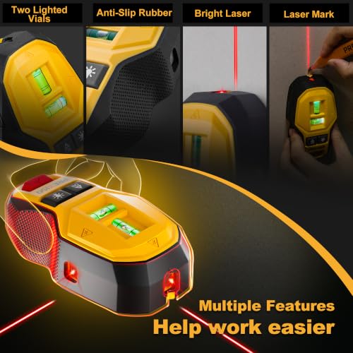 PREXISO Rechargeable Cross Line Laser Level & Magnetic Stud Finder, 2-in-1 Leveler Tool, Non-Electronic Stud Finder