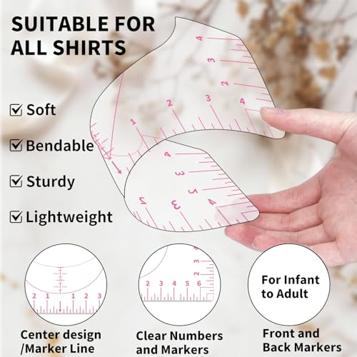 5Pack Tshirt Ruler Guide for Vinyl Alignment, T Shirt Rulers to Center Designs, PVC Measurement Template, Sewing Supplies Accessories Tools for Cricut Heat Press Transfer Vinyl （Pink） - style: Tshirt Ruler-5-Pink