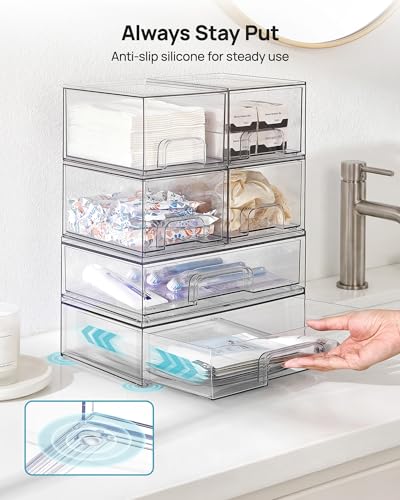 Vtopmart Clear Stackable Storage Drawers Set of 5, Plastic Organizer Bins - style: 2 Small+3 Wide