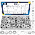 ZQZ 290Pcs Stainless Steel Flat Washers Assortment Kit;Fender Washer M3-M12 - size: 15 Sizes 290 Pieces