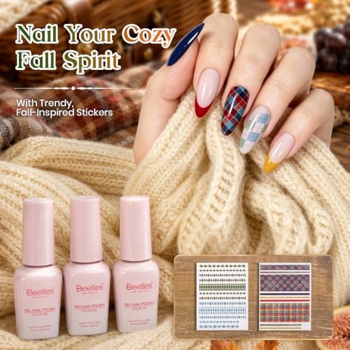 Beetles Fall Gel Nail Polish Kit With Cat Eye Colors, Base & Top Coat - color: A-Mixed Finishes | Nature Bazaar