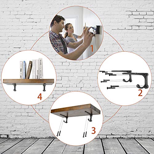 Shelf Brackets with Hooks 6 Inch, Heavy Duty Floating Shelf Bracket, Cast Iron Shelving Brackets for DIY Wall Shelves, Rustic Shelf Brackets, 2 Pack - size: 2 Pack 6'' Bracket