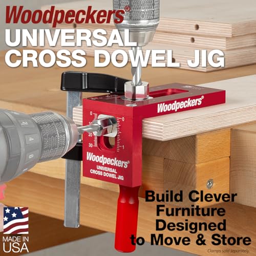 Woodpeckers Universal Cross Dowel Jig, Deluxe Kit, Includes 7 Drill Guide Bushings, USA Made, Accomodates All Cross-Dowel Sizes - UCDJ
