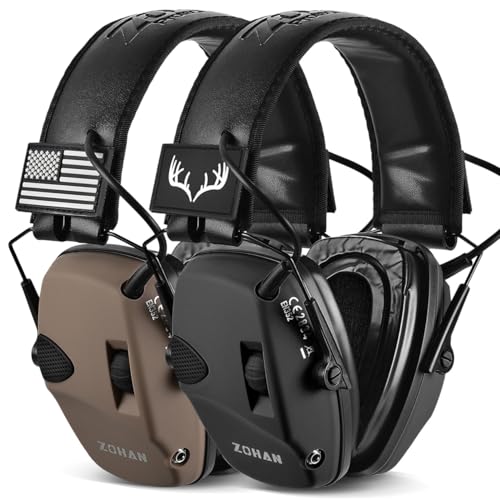 ZOHAN EM054 Shooting Ear Protection w/Gel Ear Pads, Impact Hearing Protection for Shooters, 4X Sound Amplification, NRR 23dB Noise Reduction Headphones for Hunting(Gel-Black+Brown) - color: Gel Ear Pads-black&brown
