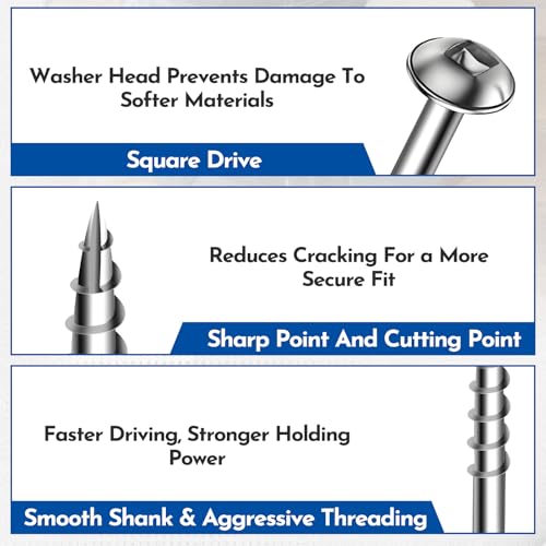 600PCS #8 x 1-1/4" Pocket Hole Screws,Interior Coarse Thread Square Drive Washer Head,Zinc Plated,with 150mm and 75mm Drive Bit - color: White, size: #8x1-1/4"