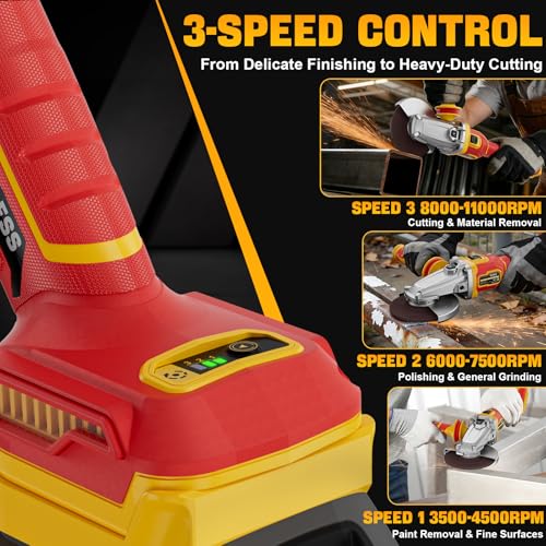 Ecarke Flat Head Grinder Compatible with DeWalt 20V Battery, 4-1/2" to 5",11000RPM, Anti-Vibration & Multiple Safety System,Tool-Free Guard,Angle Grinder for Tight Spaces Grinding (Tool Only) - color: Yellow