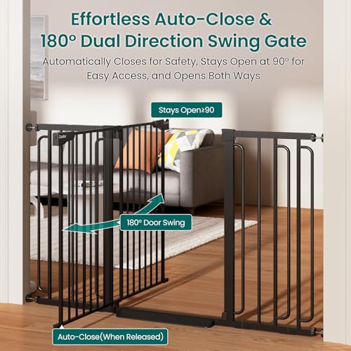 Cumbor 36" Extra Tall Baby Gate, 30.4-56.8" Extra Wide Dog Gate Black - color: Black, size: 30.4"-56.8" W x 36" H