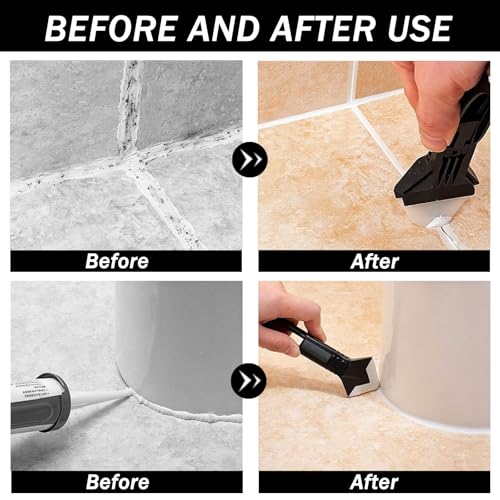 Caulk Remover Tool Set 3 in 1, Silicone Caulking Tool & Sealant Smoothing with 5 Interchangeable Pads, Non-Slip Push-Pull Design – for Bathroom, Kitchen, Tile,bathroom, Window, Sink