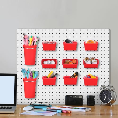 Yookeer 20 Pcs Pegboard Bins and Cups Accessories with Hooks, Red - color: Red
