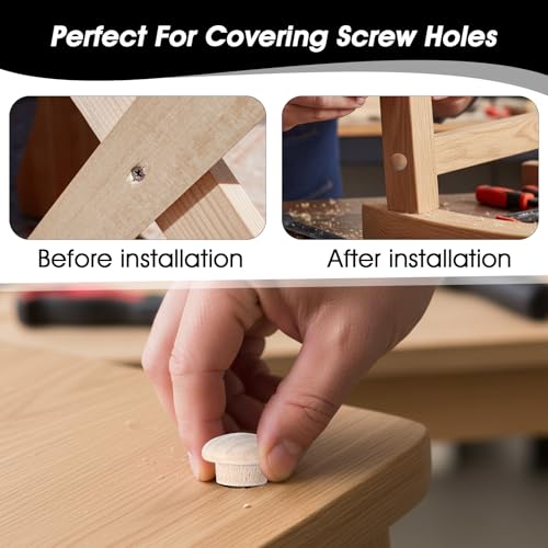 120 Pcs 4 Sizes Wood Plugs for Screw Holes, Wooden Hole Plugs Mushroom Head Shape 3/16, 5/16, 3/8, 1/2 Inch Button Hardwood Hole Stoppers Screw Covers Wood Caps for Gap in Locking Tube Furniture
