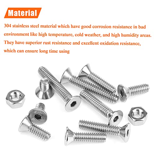 HELIFOUNER 56 Pieces 1/4-20 x 1/2" 3/4" 1" 1-1/4" 1-1/2", Countersunk Head Socket Cap Screws Bolts Nuts Kit, Coarse Thread, Fully Machine Threaded, 304 Stainless Steel - size: 1/4-20, style: Countersunk Head