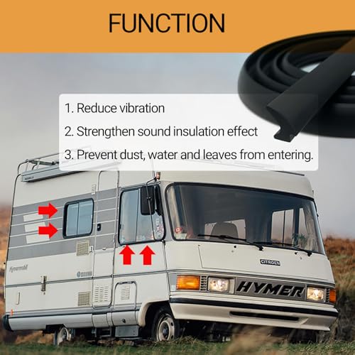 RV Window Seal, W: 1/4" x H: 1/2" Rubber Windshield Gasket, RV Window Weather Stripping for Boat, Vehicle, Home Application and More, 20Feet - color: Black
