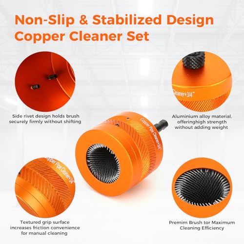 1/2" & 3/4" &1”Copper Pipe Cleaner Set for Drill with 1/4" Hex Shank | 2 Pipe Cleaning Brushes & 6 Exchange Blades & 1 Rod 3 Copper Metal Pipe Brushes Kit Plumbing Tools for Rust Stains Paint - size: 1/2" + 3/4"+1"