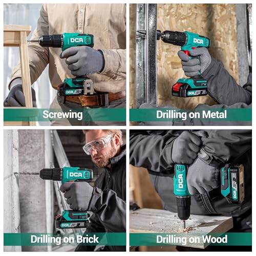 DCA 20V Cordless Hammer Drill Set, 354 In-lb Torque, 1/2" Keyless Chuck, 22500 IPM, 2 Variable Speeds, 18+1+1 Position, Power Impact drill with 14 Drill/Driver Bits for Brick, Metal, Wood ADJZ2035i13 - style: 354 In-lb hammer drill
