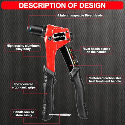 WETOLS Pop Rivet Gun Kit with 200 Blind Rivets,Upgraded Pop Rivet Tool Kit - size: Regular Rivet Gun