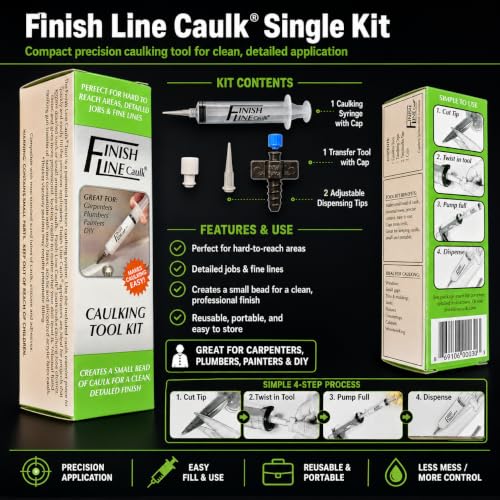 Precision Caulking Tool Kit – Syringe-Style Applicator with Small Replaceable Tips – Fine Detail Caulking, Small Cracks, Trim, and DIY Projects – Includes Filling System