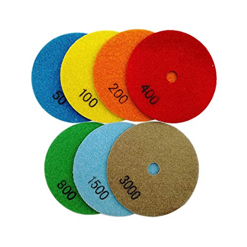 SHDIATOOL 4-Inch Dry Diamond Polishing Pads 7PCS for Granite & Marble - style: Mixed Grits