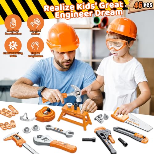 Kids Tool Set, Toddler Tool Box, Toy Drill, Construction Toys for Ages 3-5 - color: Orange