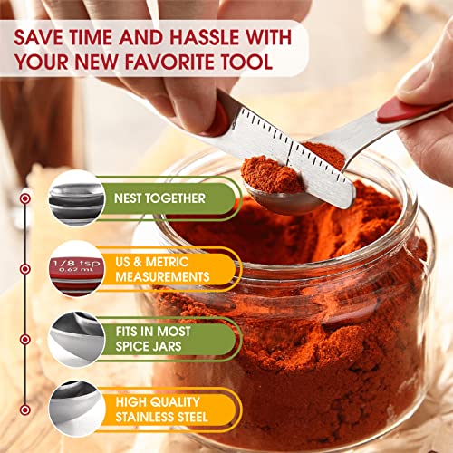 Spring Chef Stainless Steel Magnetic Measuring Spoons Set of 8, Red - color: Red, size: 1-Pack