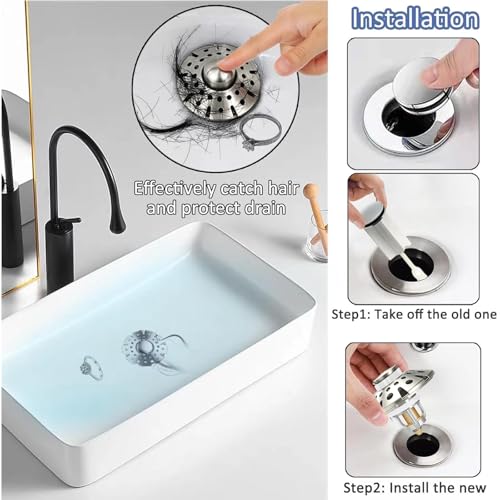 AzWzz Bathroom Sink Drain Strainer, 3 in 1 Pop Up Bathroom Sink Stopper - color: Brushed Nickel