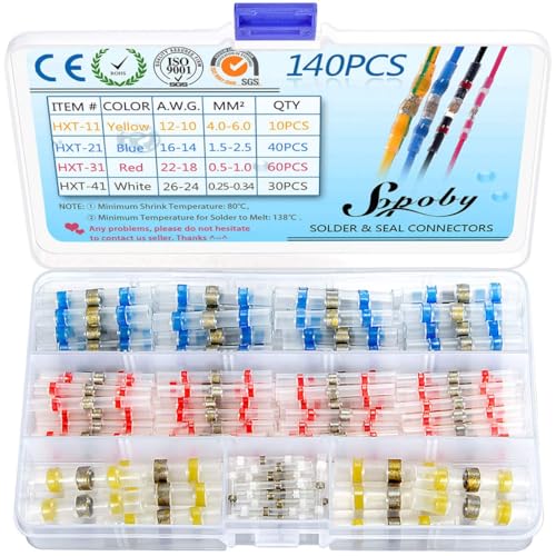 140PCS Solder Seal Wire Connectors, Electrical Heat Shrink Butt Connectors - size: 140 pcs