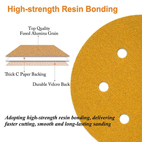 6-Inch 6-Hole Hook and Loop Gold Sanding Discs 150-Grit, 100-Pack - style: 150 Grit