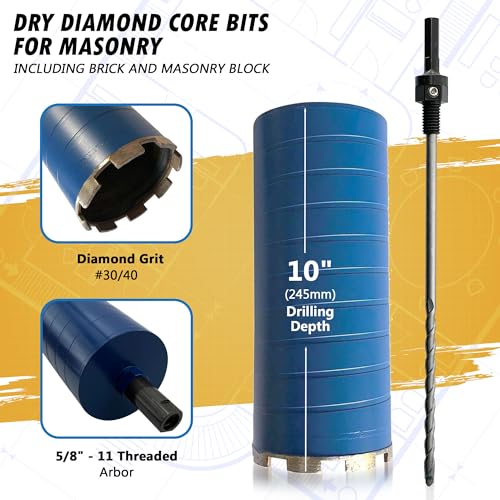 6-1/2" Dry Diamond Core Bit w/Pilot for Brick & Block, 5/8"-11 - size: 6-1/2"