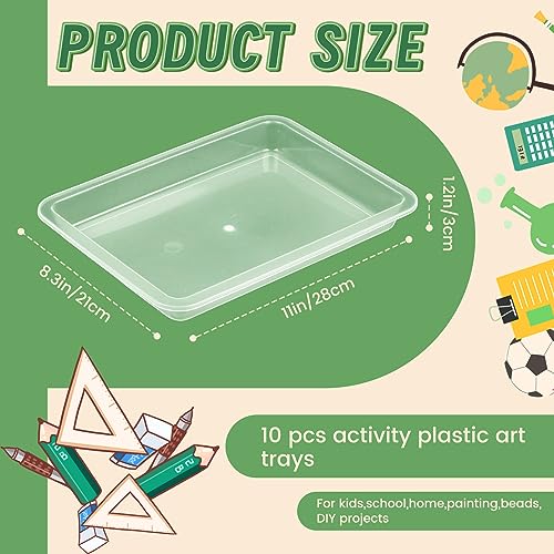 10 Pcs Activity Plastic Art Trays,Stackable Craft Tray,Flat Storage Tray,Serving Organizer Tray for Kids,School,Home,Painting,Beads,DIY Projects,11 x 8.27 x 1.18 Inch(Clear) - color: Clear