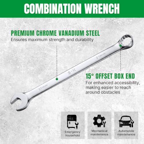 SK 21 mm Combination Wrench, Metric, Premium CR-V Steel - size: 21 mm