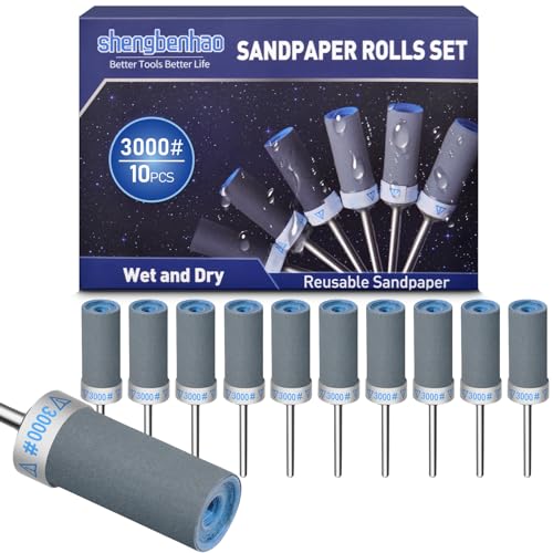10Pcs 3000 Grit Sanding Drums Sandpaper Sticks Set for Dremel Rotary Tool with 1/8" Shank, Sanding Bits Kit Rotary Tool Accessories for Metal Rust Removal/Stone Grinding/Jade Polishing (3000 Grit) - style: 3000 Grit