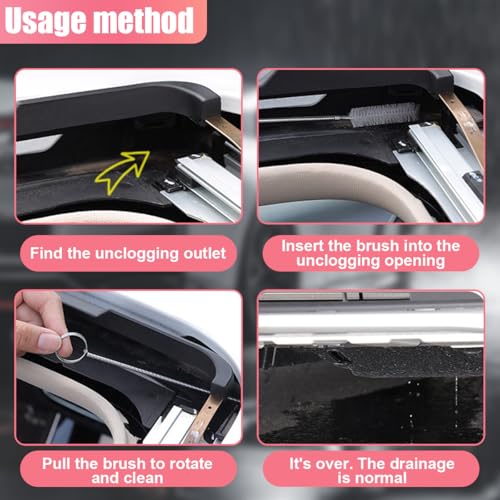 Car Sunroof Drain Cleaning Tool, 78'' Long & Slim Tube Cleaning Scrub Brush, Flexible Automotive Windshield Wiper Drain Hole Dredging Tools for Car, Refrigerator, Sewer (2PCS/2M)