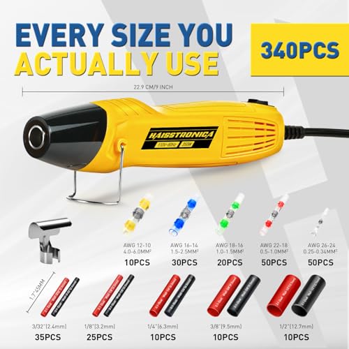 haisstronica Solder Seal Connectors and Tubing Kit, Mini Heat Gun, 340PCS - size: 340PCS