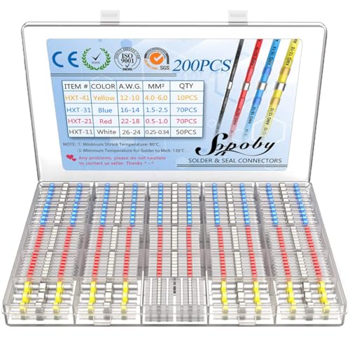 200PCS Solder Seal Wire Connectors, Waterproof Solder Butt Connectors Kit - size: 200 pcs
