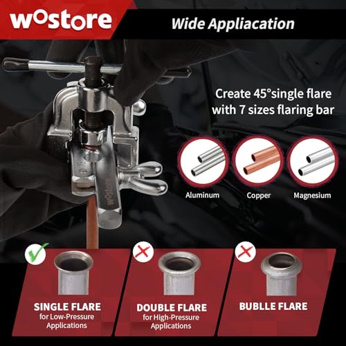 Wostore Single Flaring Kit, 7 Dies 3/16-5/8" for Copper Pipe & HVAC