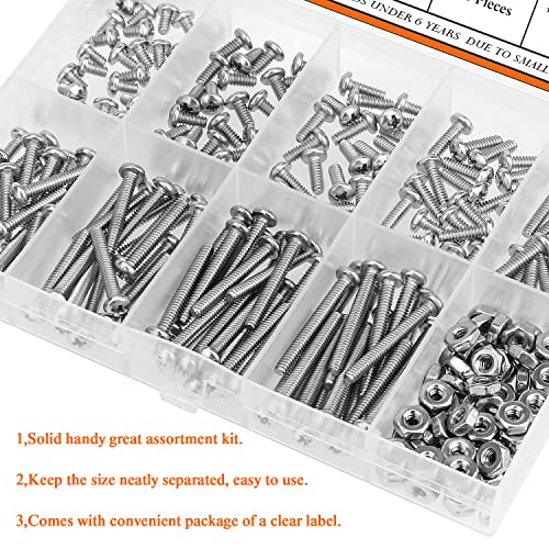 HELIFOUNER 240 Pieces #4-40 Phillips Pan Head Machine Screws Nuts Assortment Kit, Coarse Thread, Fully Machine Threaded, 304 Stainless Steel - size: #4-40, style: Phillips Pan Head