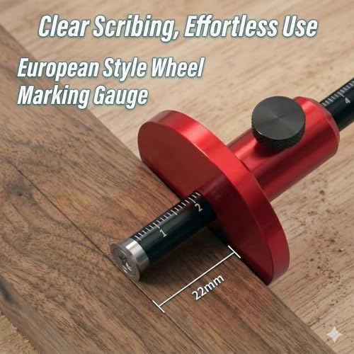 Wheel Marking Gauge Woodworking Scriber Tool - Aluminum Alloy Mortise Gauge with Anti-Slip Knurled Knob - Dual Metric & Imperial Scale for Carpenter Joinery