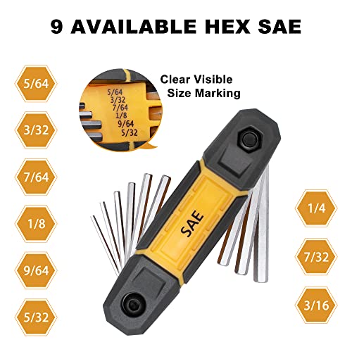MULWARK 17pcs Folding Allen Wrench Set | Metric & Standard SAE - Key Tool 2 Pack Portable Hex for Basic Home Repair and General Applications - style: Ergonomic,Foldable,Portable