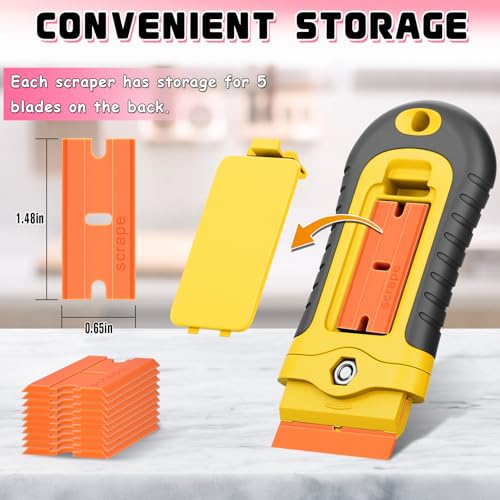 DIYSELF 2 Pcs Plastic Razor Blade Scraper with 10 Blades, Plastic Scraper - color: Yellow-plastic Blades, size: 2 Pack