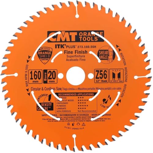 CMT ORANGE TOOLS 273.160.56H ITK Plus FINE Finish Saw Blade HW 160X1.8/1.2X20(+16) Z=56 A
