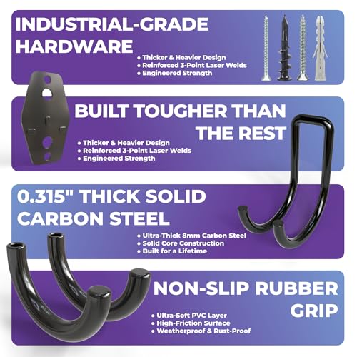 16 Pack Garage Hooks Heavy Duty Wall Mount Storage Hangers Holder Organizer, for Power Tool, Garden Yard Tools, Utility, Ladder, Hose